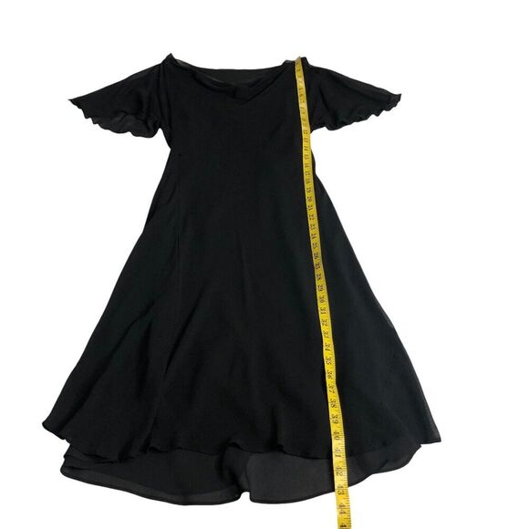 Vintage Express Dress 11/12 Black Silk Midi Flutter Sleeve Y2K Fairy Whimsigoth‎ - Picture 10 of 13